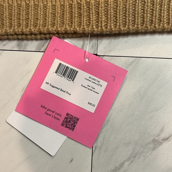 Kate Spade black roasted cashew tan beanie hat flocked logo brown - Picture 3 of 4